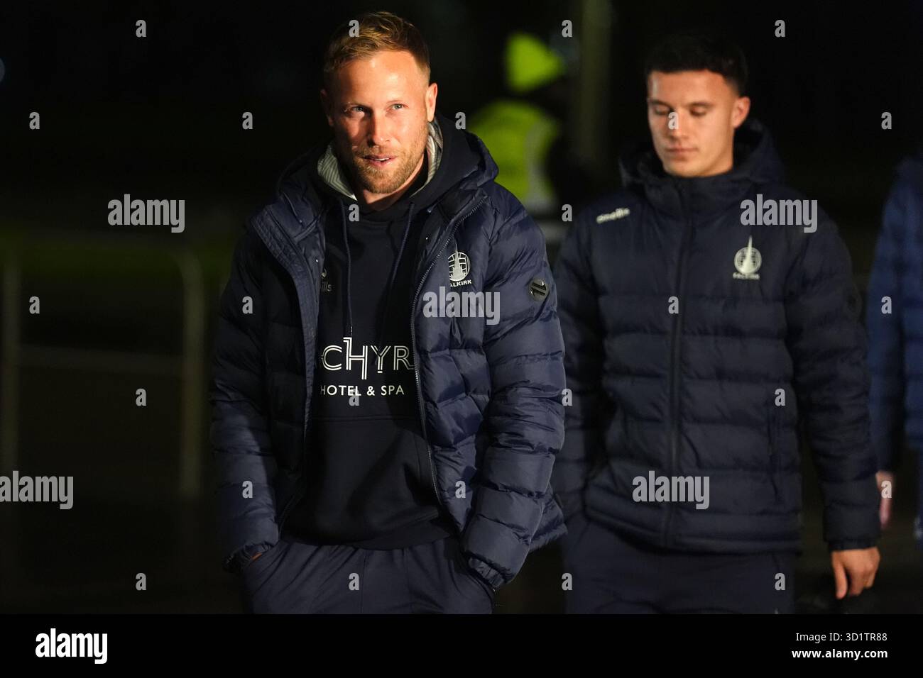 Falkirk's Scott Arfield (left) and team-mates arrive ahead of the ...