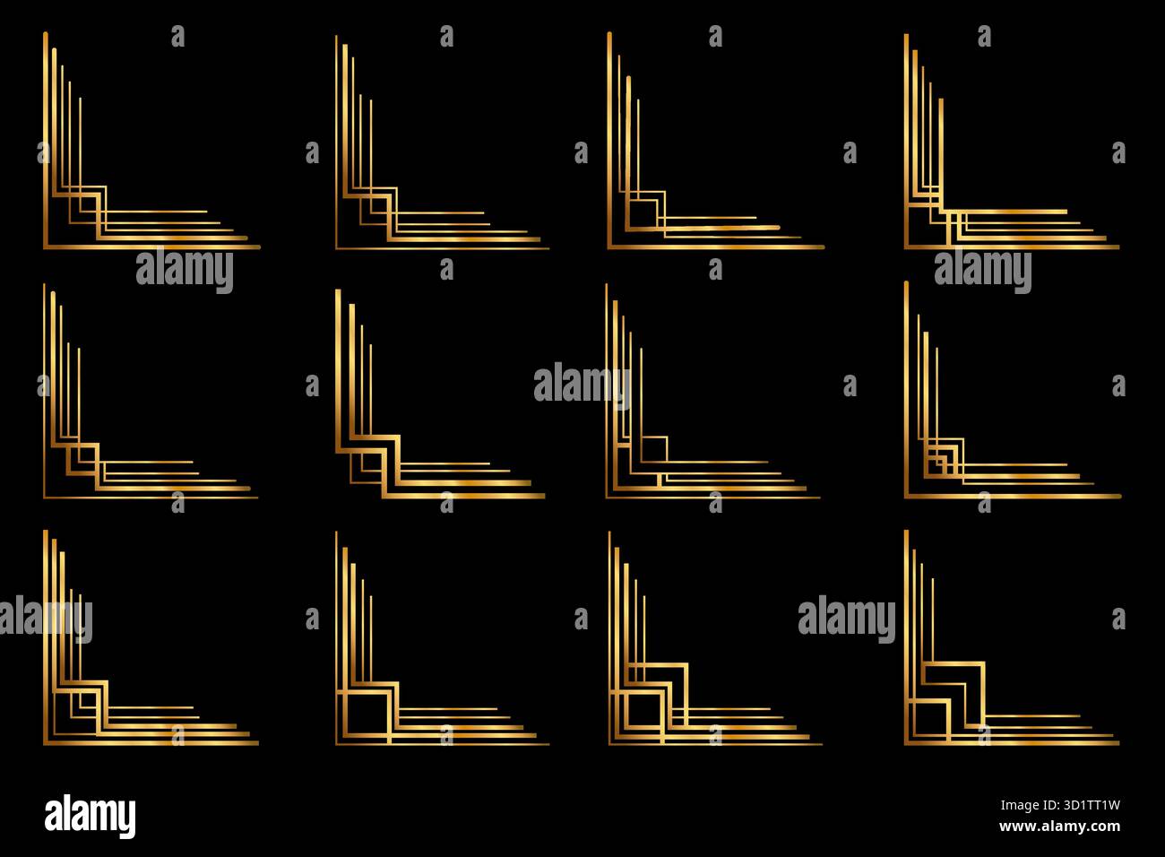 Art Deco Corner Element Set Stock Vector