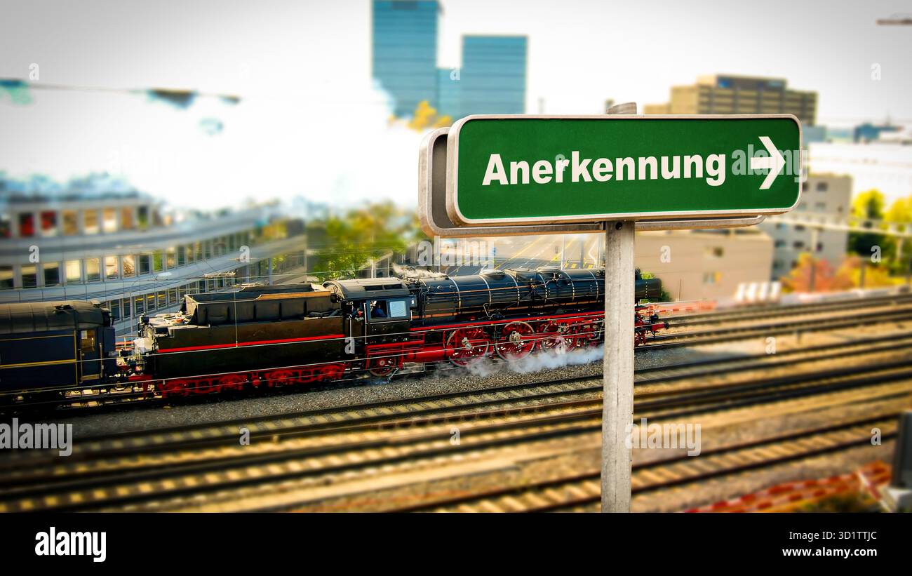 Signposts the direct way to the Acknowledgment - Bildmontage Stock ...