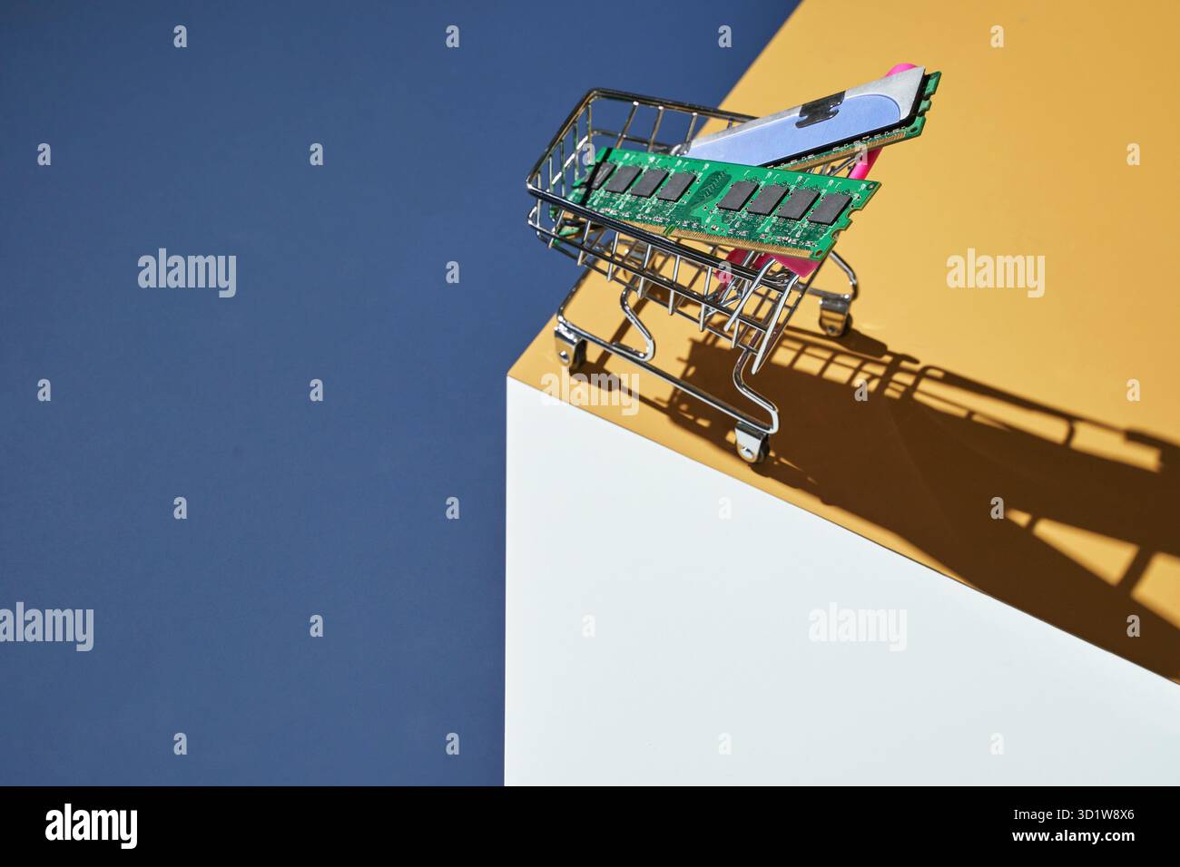 Isometry trendy cube concept. Computer memory module. Yellow and blue Stock Photo