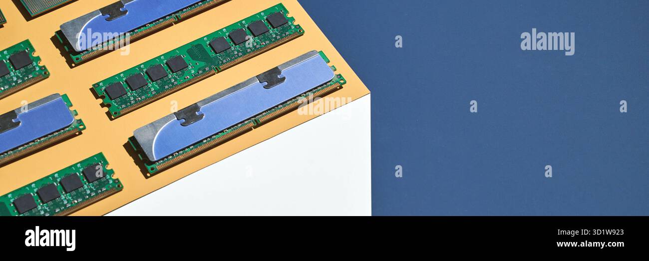 Isometry trendy cube concept. Computer memory module. Yellow and blue Stock Photo