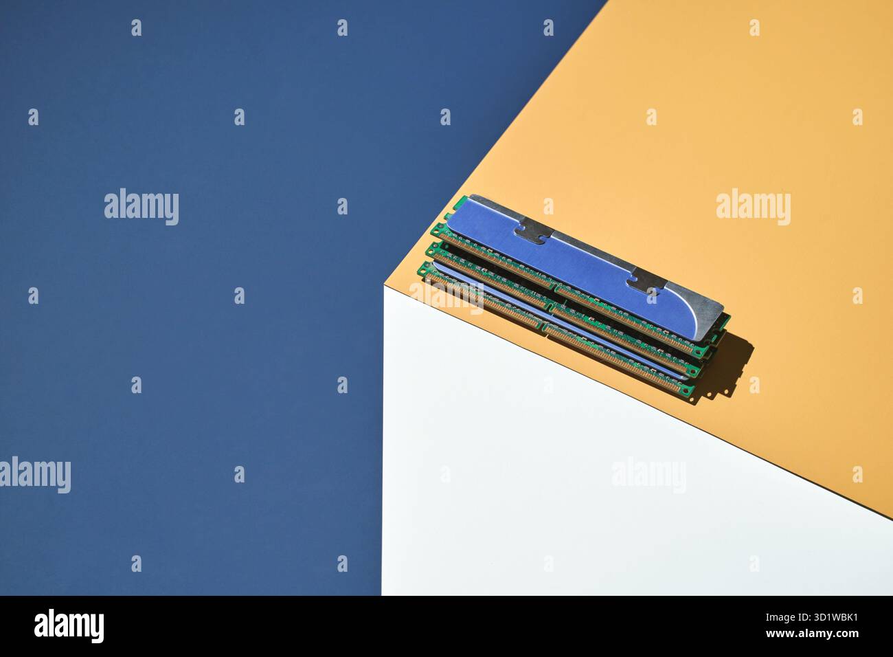 Isometry trendy cube concept. Computer memory module. Yellow and blue Stock Photo