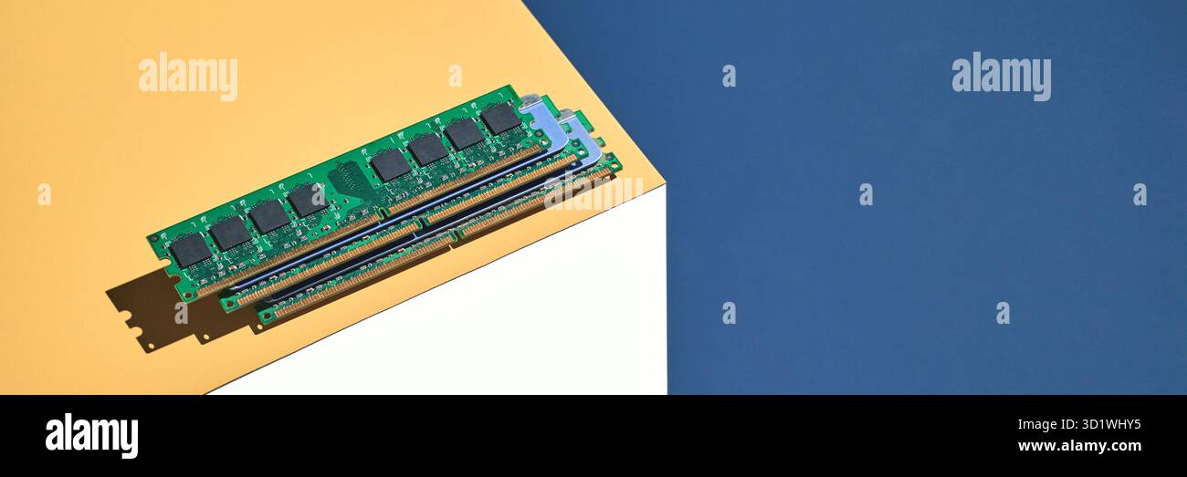 Isometry trendy cube concept. Computer memory module. Yellow and blue Stock Photo