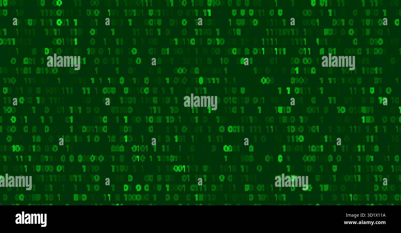 Binary code matrix green background technology. Digital matrix cyber encryption hacker programming computer data Stock Vector