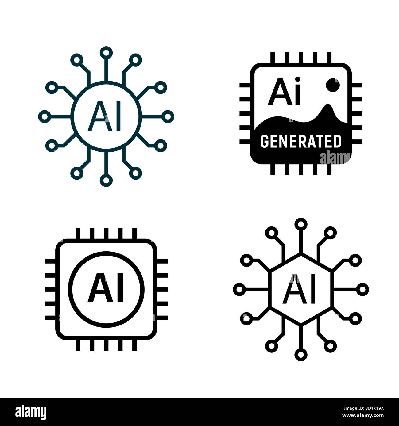 Ai digital chip icon. Artificial intelligent vector science data ...