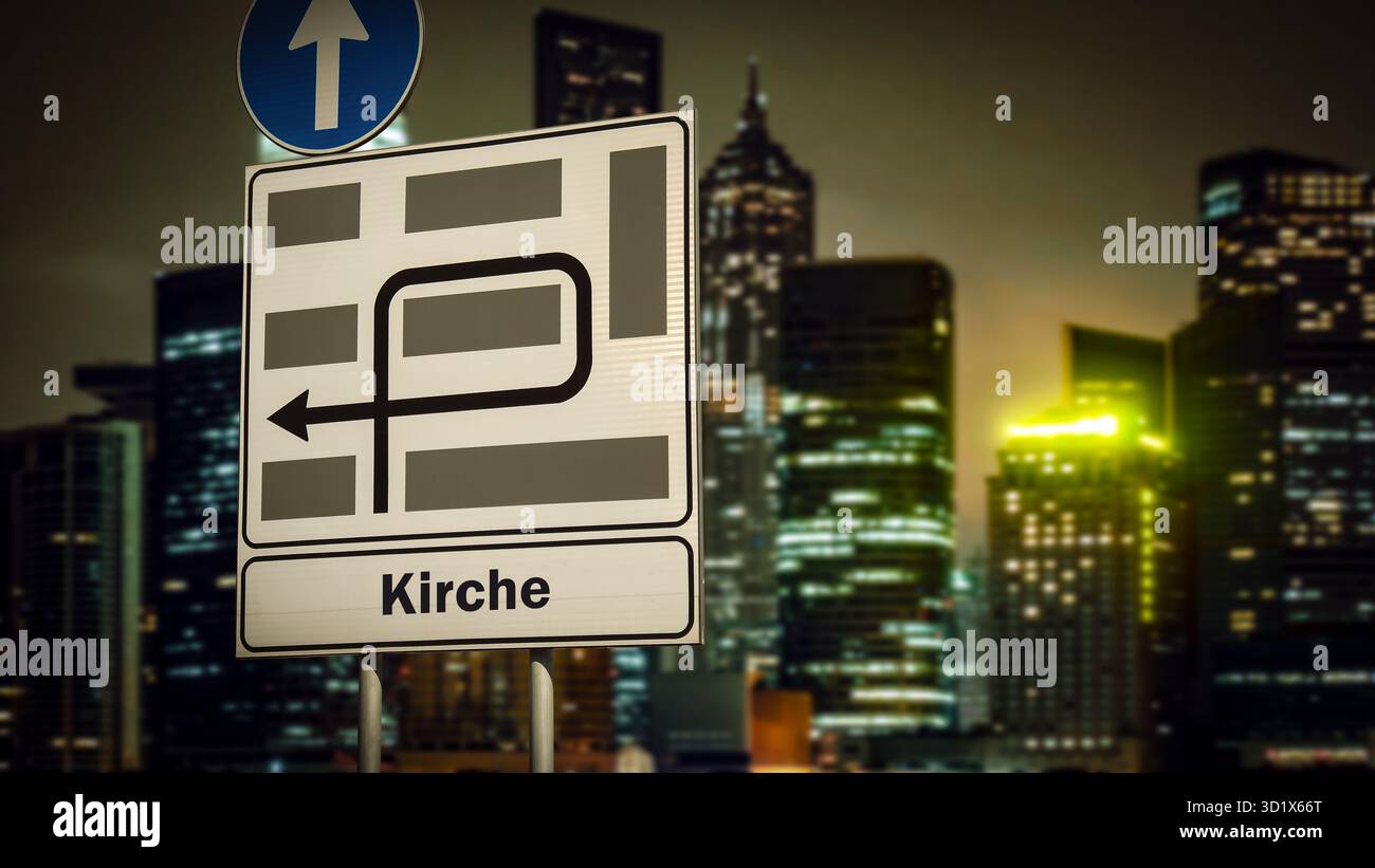 Signposts the direct way to Church - Bildmontage Stock Photo - Alamy