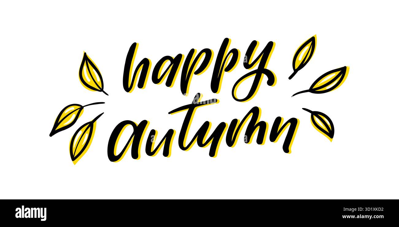 happy autumn. Hand drawn calligraphy and brush pen lettering. design ...