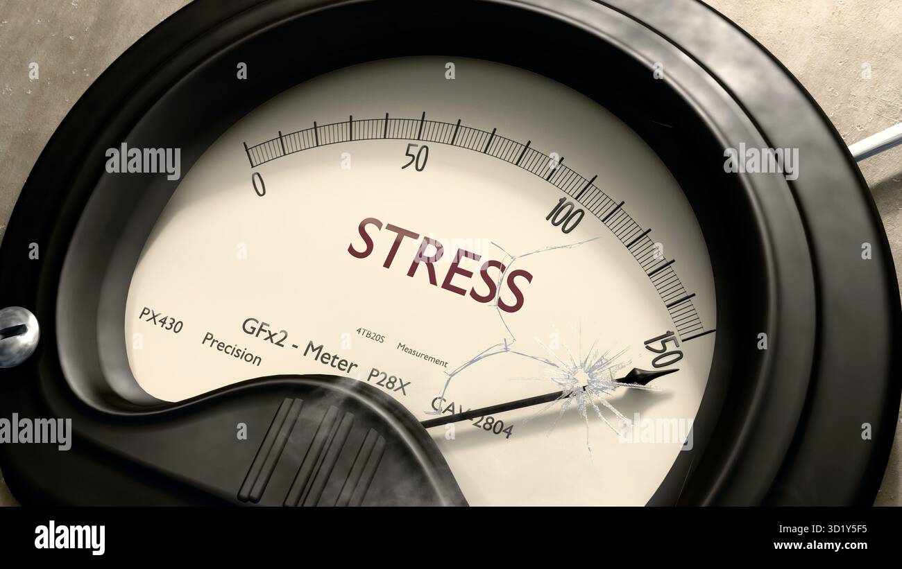 Stress meter showing high levels of stress. Dangerously increasing ...