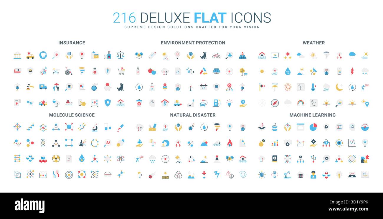 Flat icon set covers insurance, environment protection, weather ...
