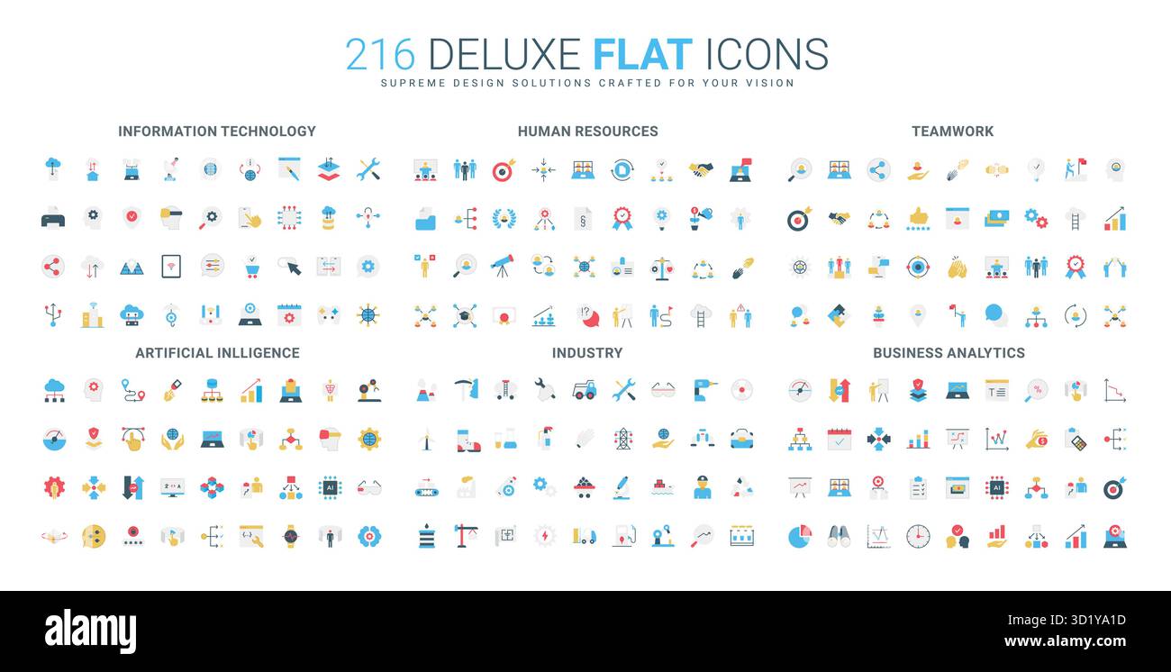 Comprehensive set of flat style icons covering information technology ...