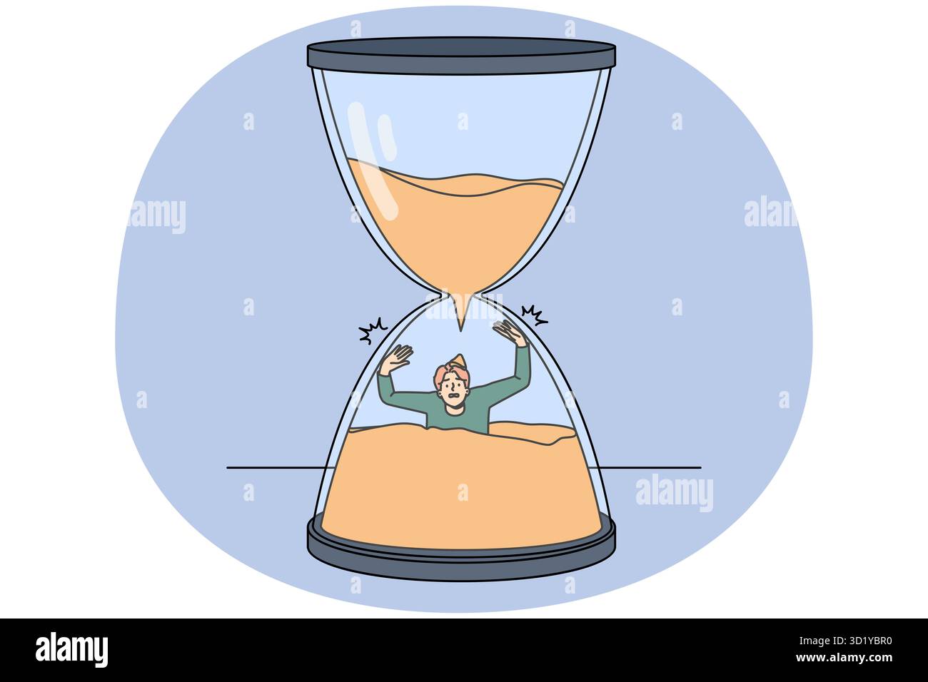Lose Time Stressed man sinking in sandglass losing time. Male in despair in ...