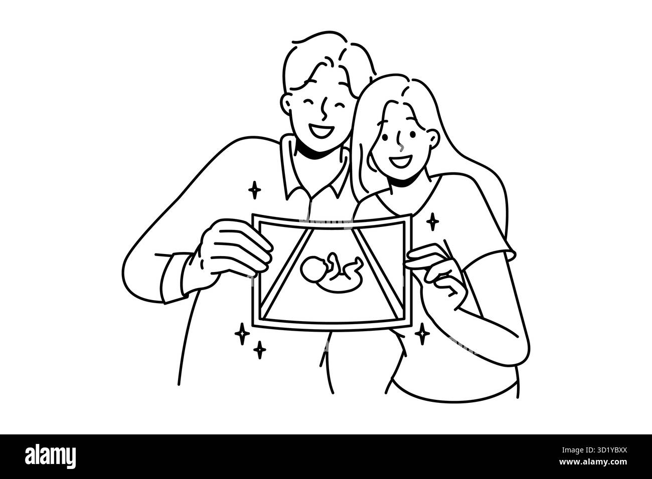 Happy couple showing picture of embryo. Smiling man and woman ...
