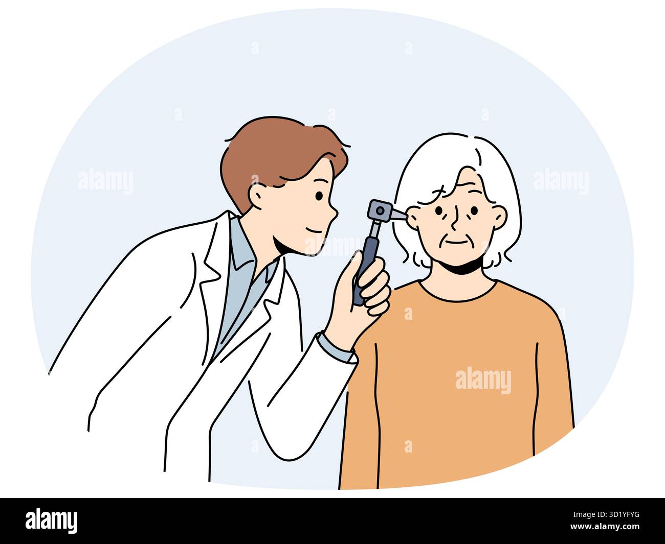 Male doctor examine elderly female patient ear. Man GP or ...