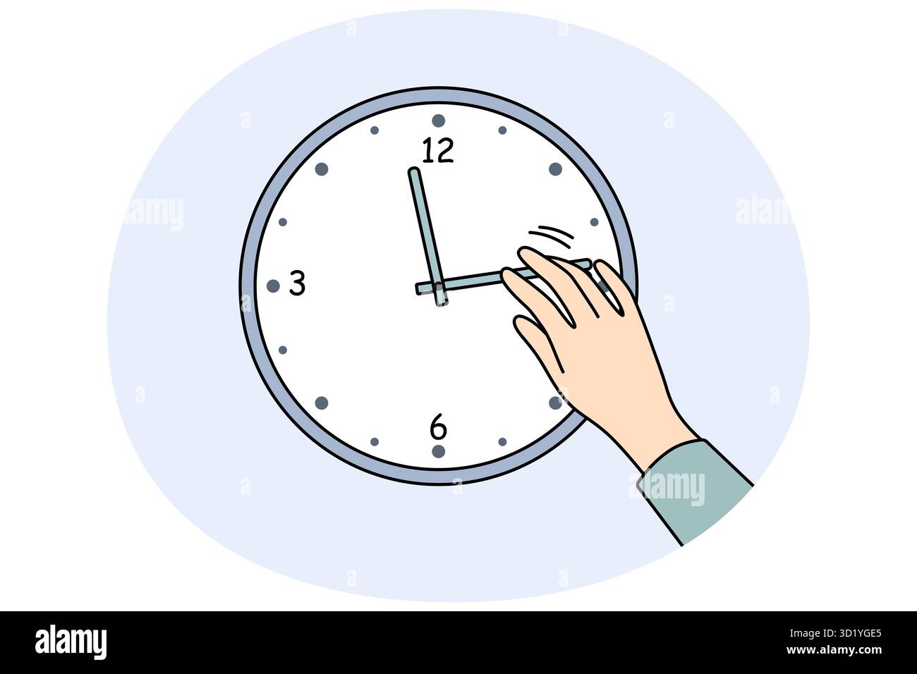 Closeup of person changing time on clock hanging on wall. Man or woman ...