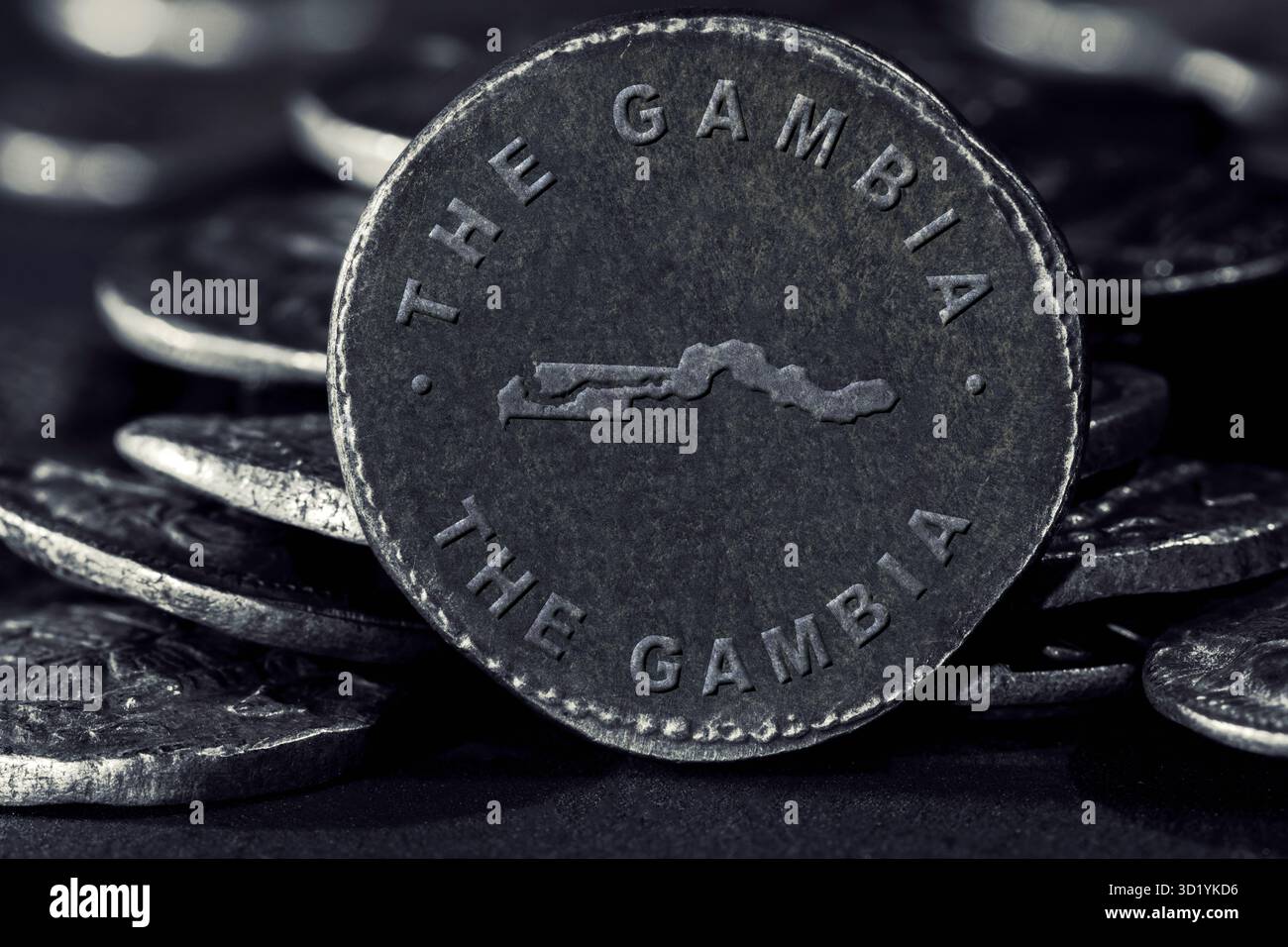 Silver Coin with Map of Gambia Stock Photo