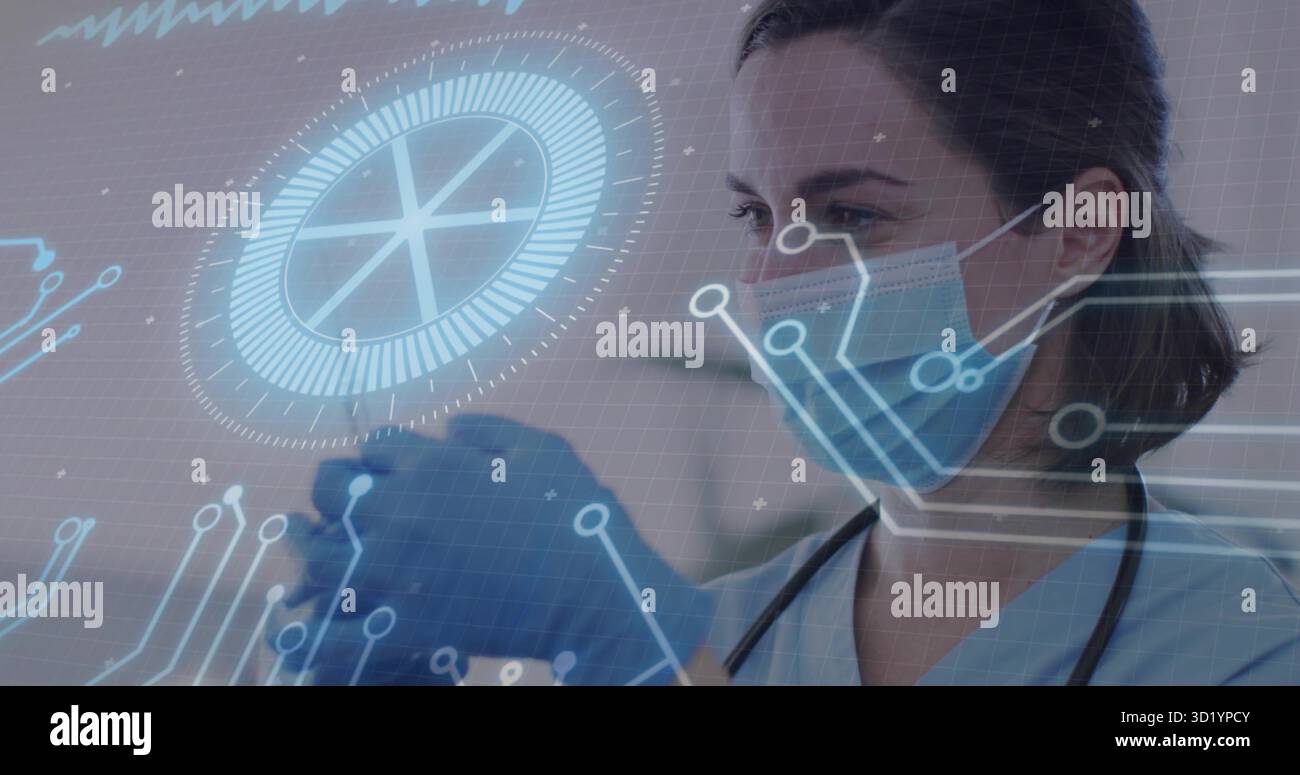 Doctor wearing stethoscope touching holographic hi-res stock ...