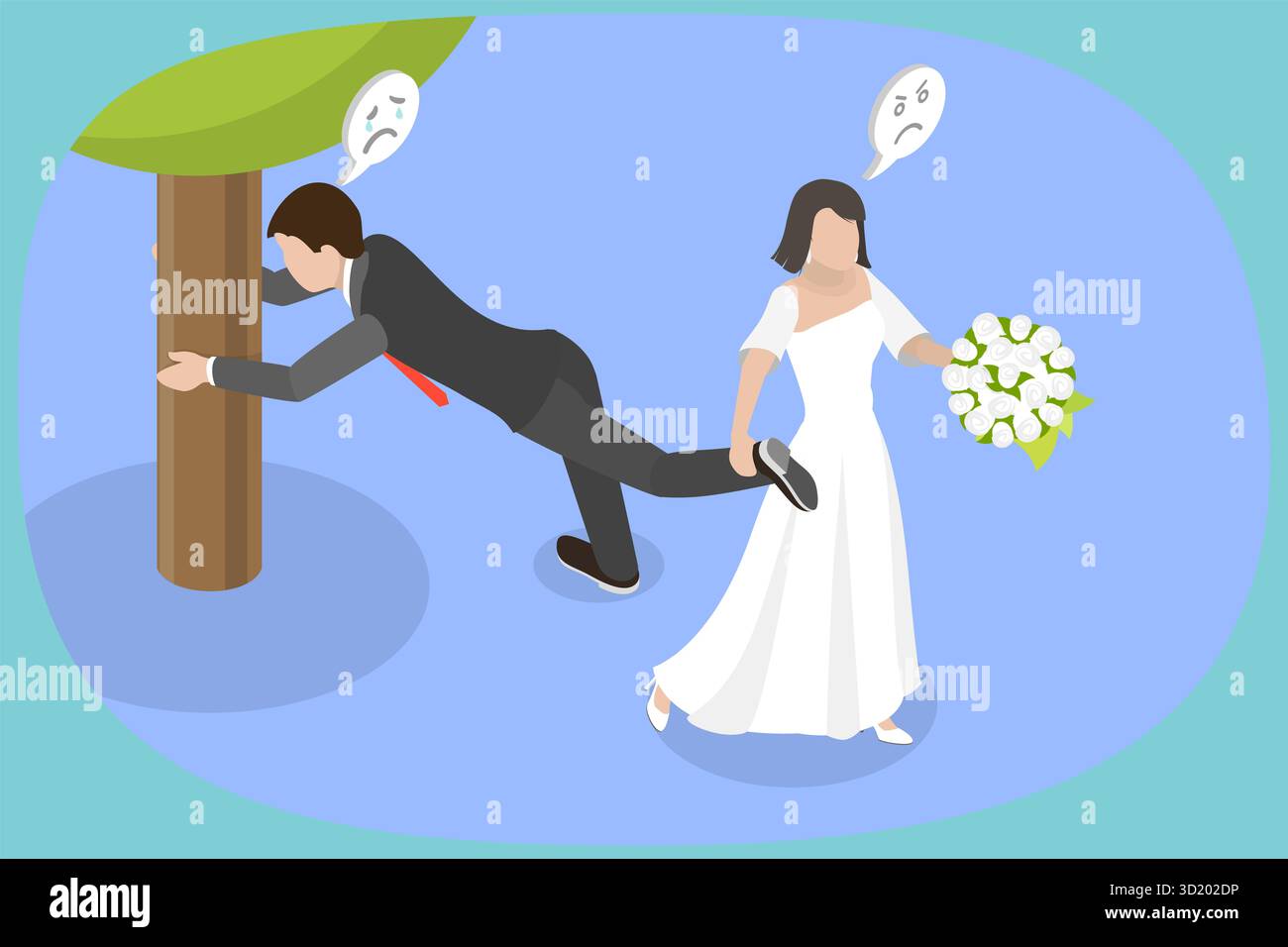 3D Isometric Flat  Illustration of Fear Of Commitment, Man Scared of Marriage 3D Isometric Flat  Illustration of Fear Of Commitm Stock Photo