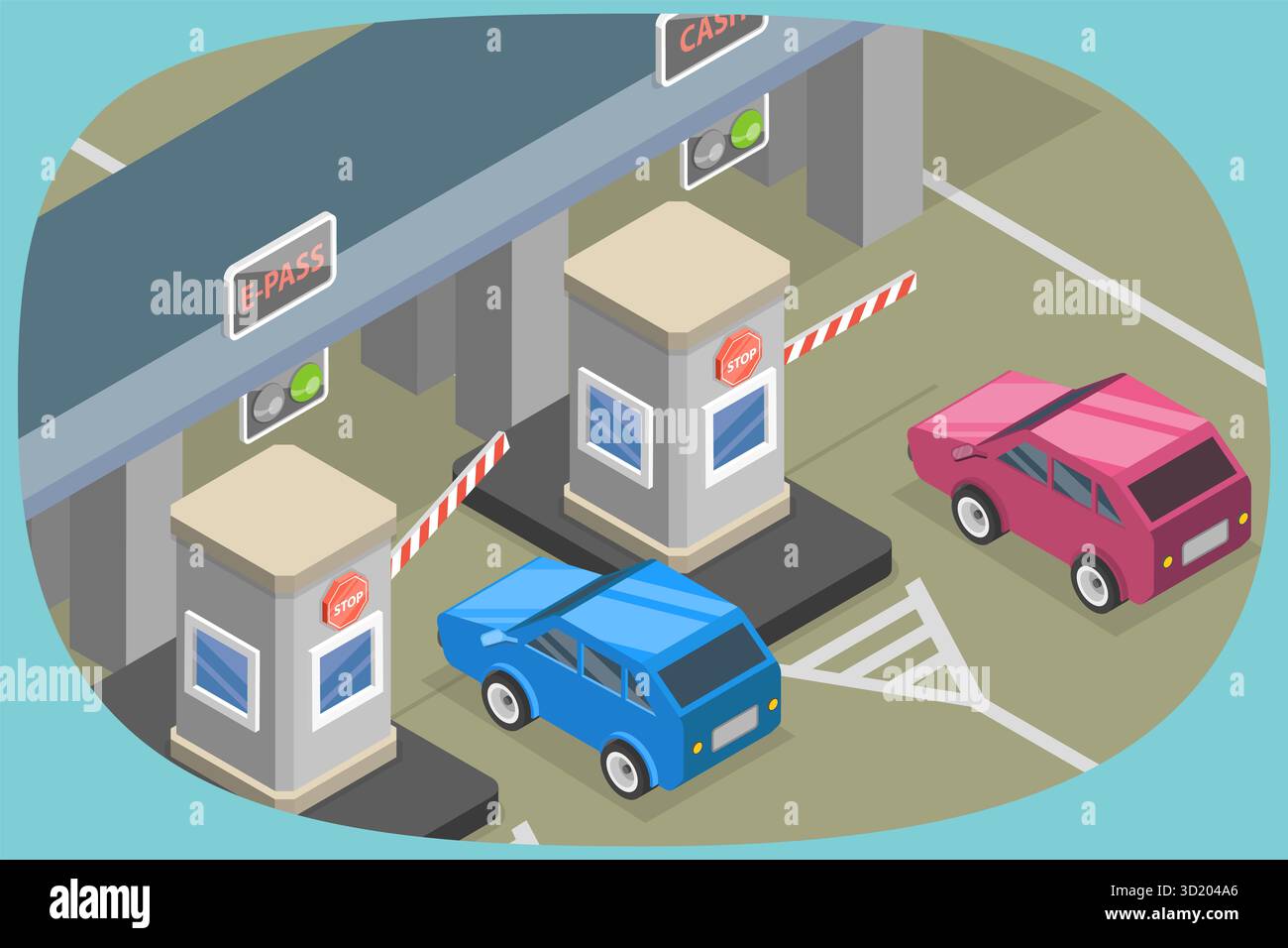 3D Isometric Flat Illustration of Checkpoint With Barriers, Highway ...
