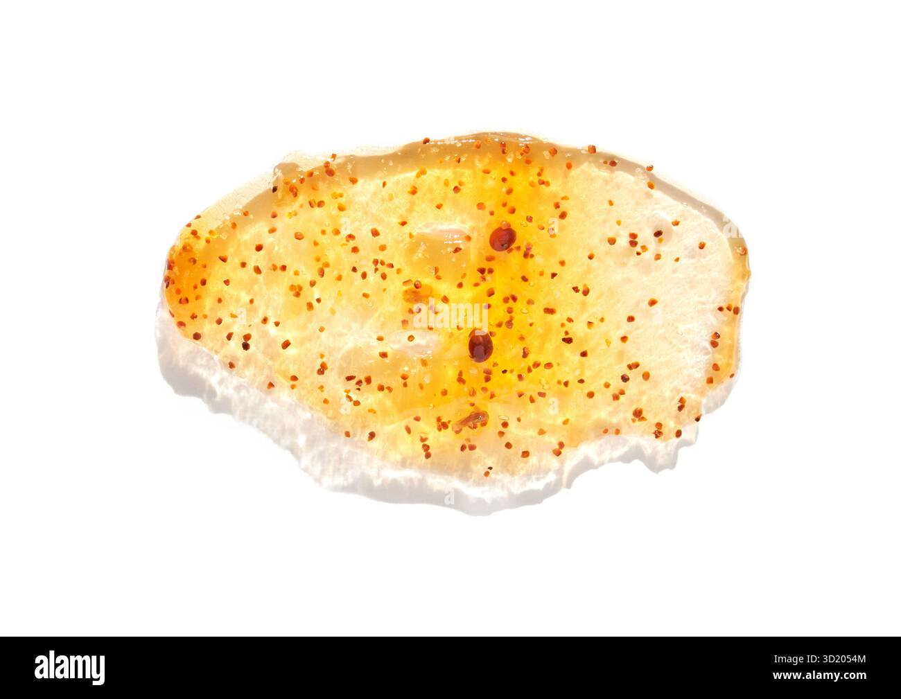 Rust colored gel on white background with seeds description and texture surface Stock Photo
