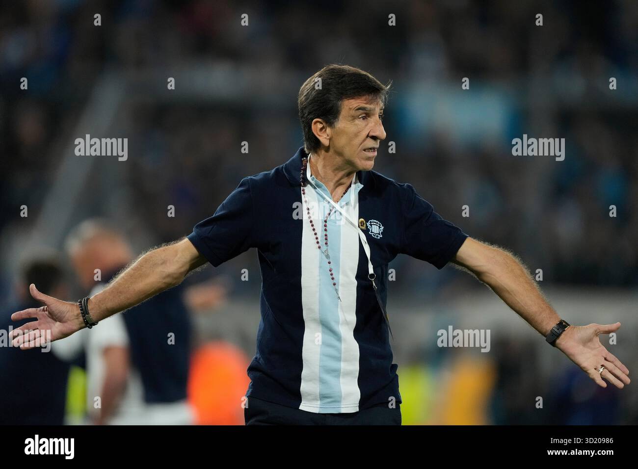 Costas Racing Coach Gustavo Costas of Argentina's Racing Club reacts during a Copa ...