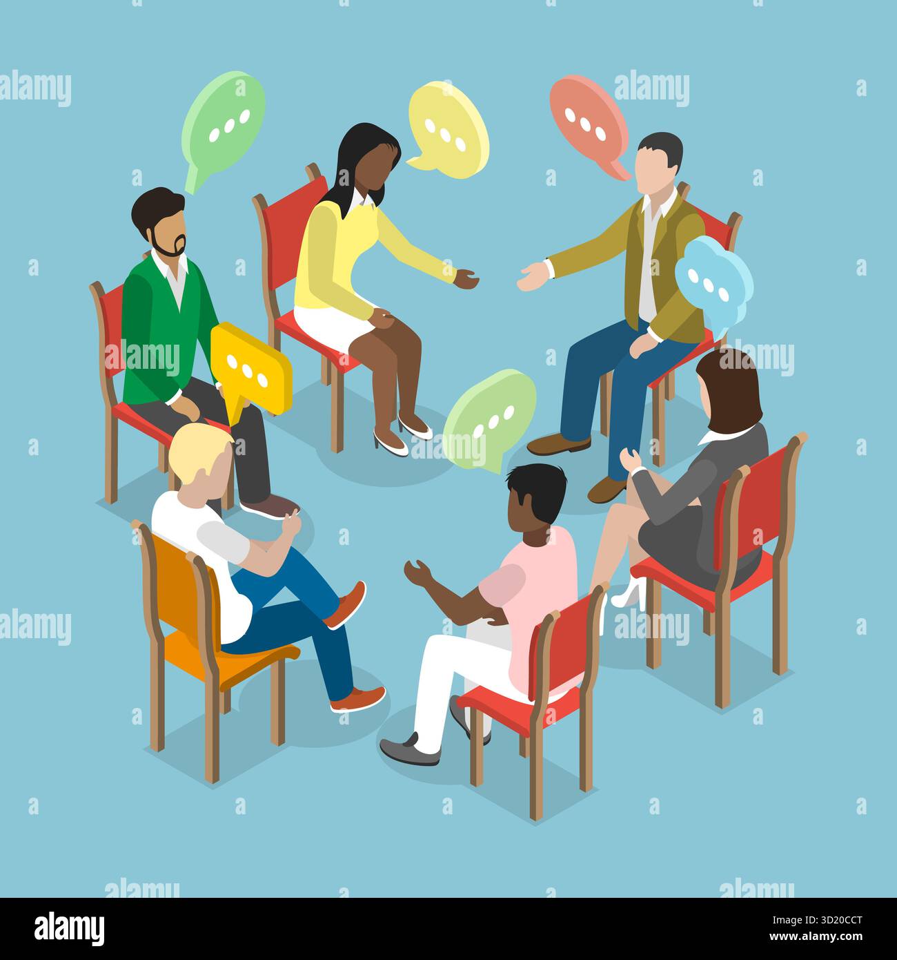 3D Isometric Flat Illustration of Discussion Circle, Psychology Therapy ...