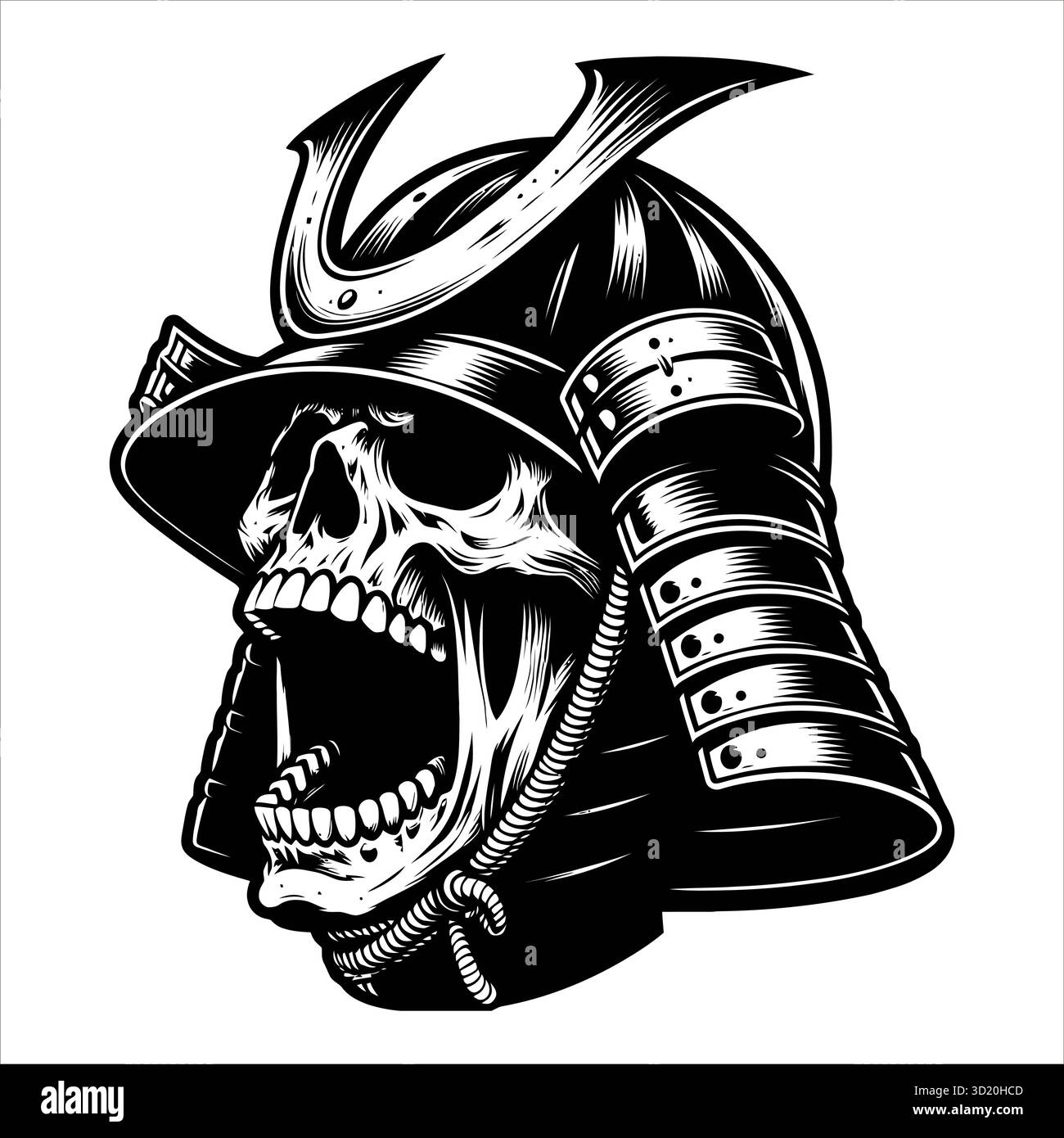Screaming Samurai Skull in Kabuto Helmet vector illustration featuring ...