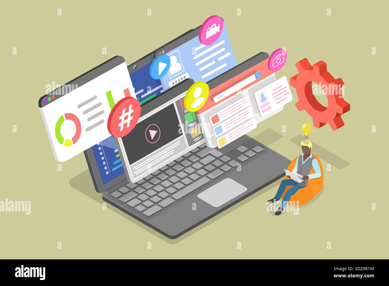 3D Isometric Flat  Illustration of Web Developer, Programming and Coding Stock Photo