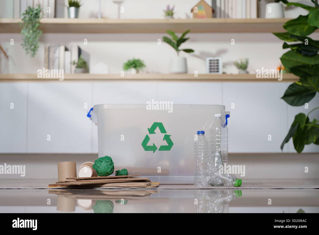 Sustainability. Recycling bin with plastic bottles and cardboard for ... - Small Home Eco Friendly Waste Management