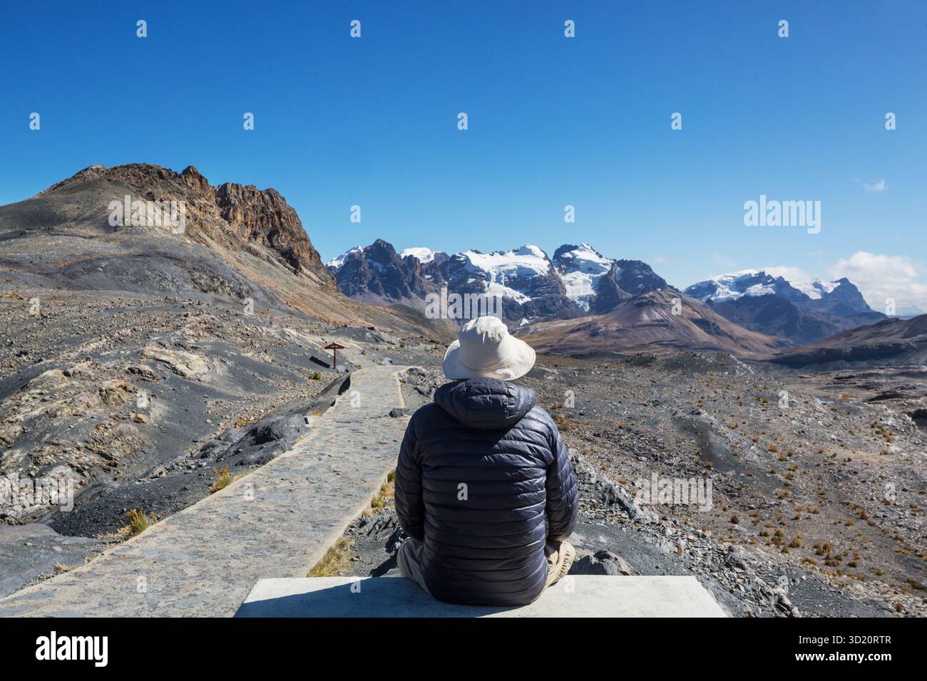 Hiking scene in Cordillera mountains, Peru Stock Photo