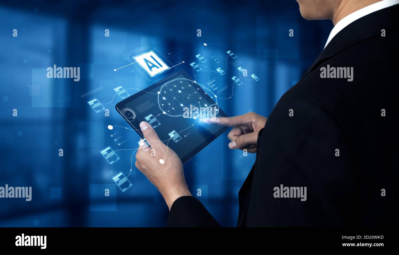 AI neural network and data processing system visualizing artificial ...