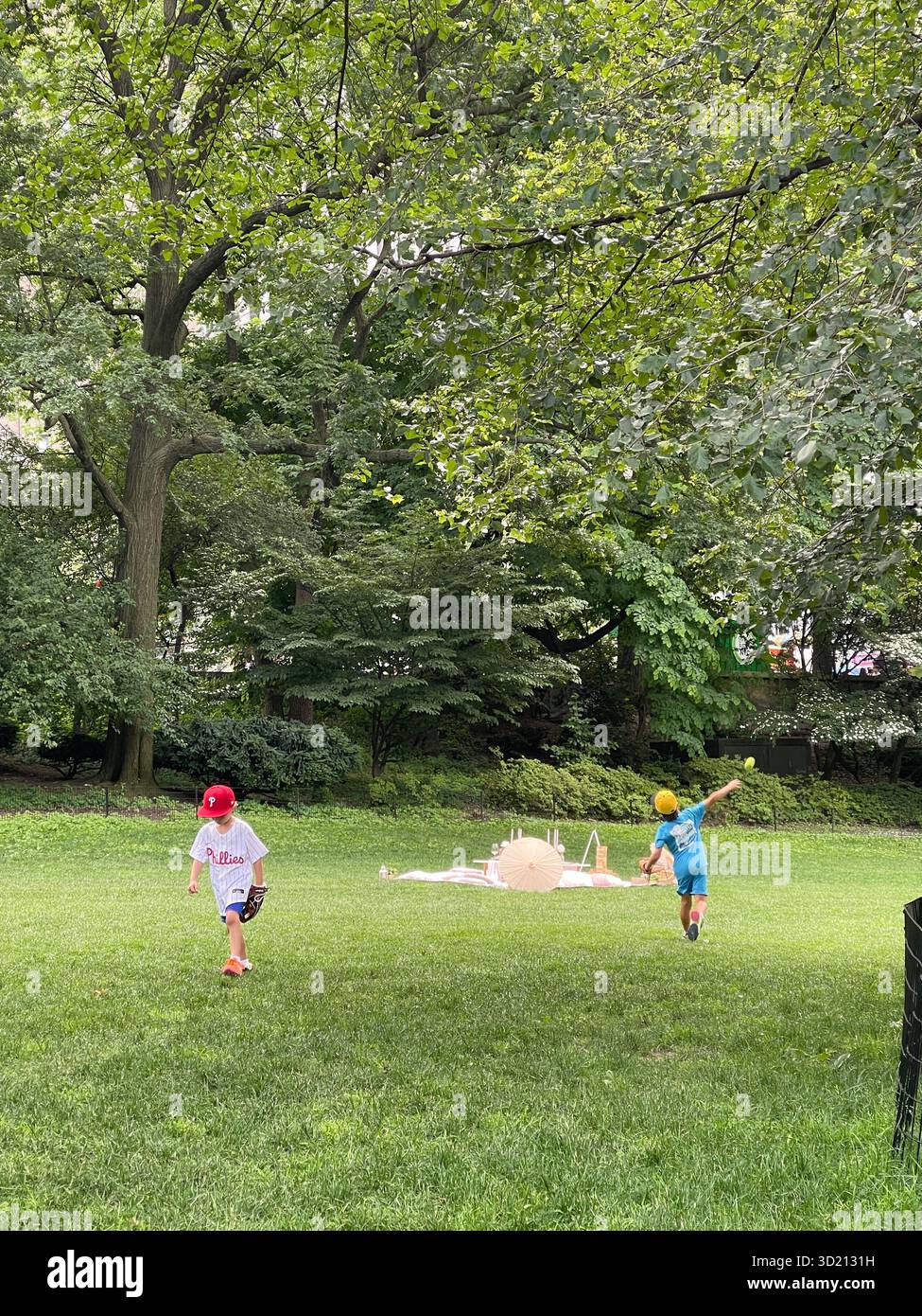 Central Park comes alive with the energy of baseball enthusiasts in action - Smartphone Captured Stock Image