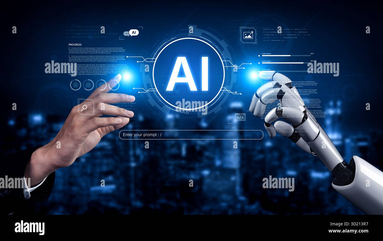 A generative AI assistant displays its core system interface. This view shows how it processes developer prompts, executes code, and monitors its own Stock Photo