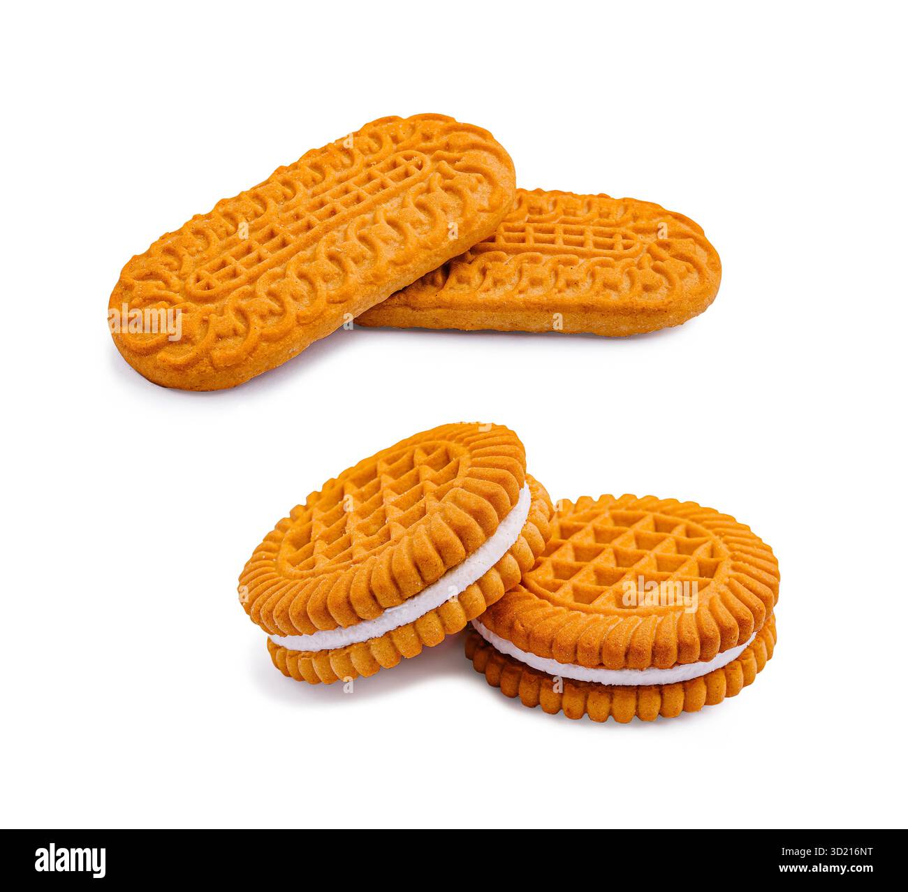 Two Round Cookies Two varieties of cookies are arranged on a white background. The top ...