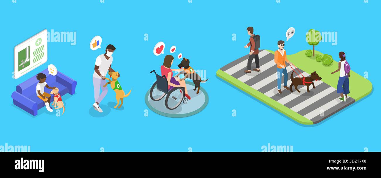 Independence Visual 3D Isometric Flat Illustration of Guide Dogs , Providing Independence ...