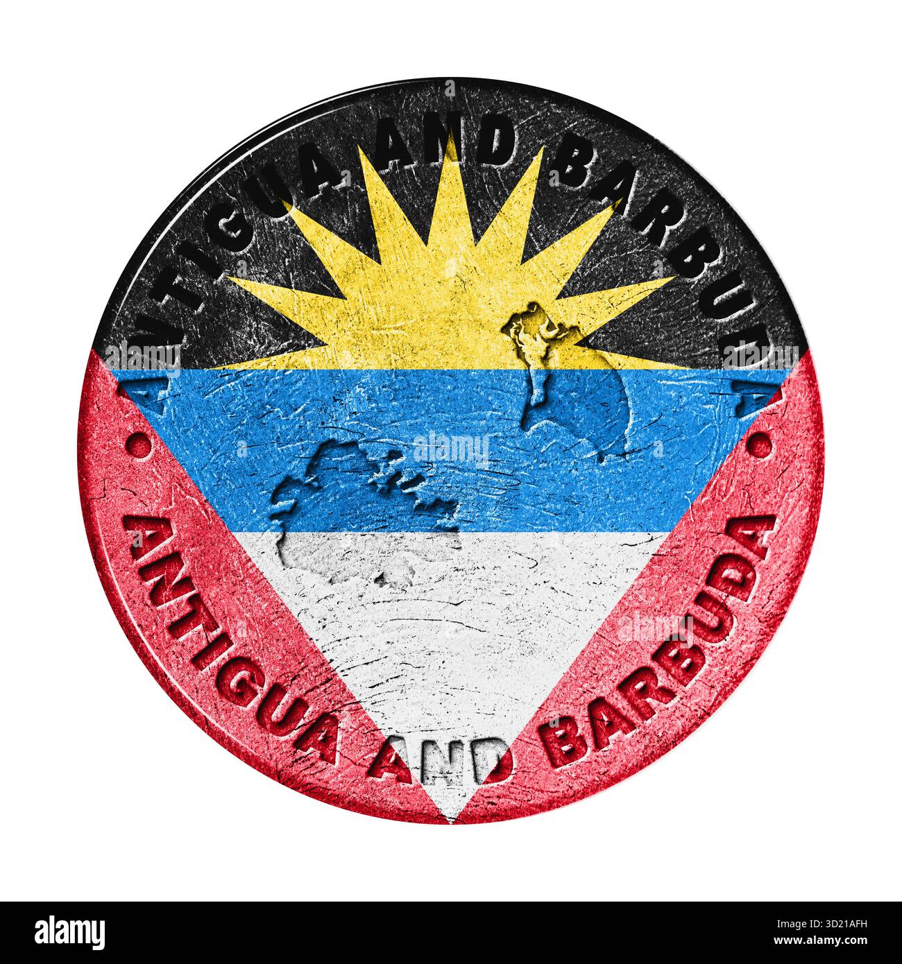 Antigua and Barbuda Flag Button with Map, Retro Style Stock Photo - Alamy