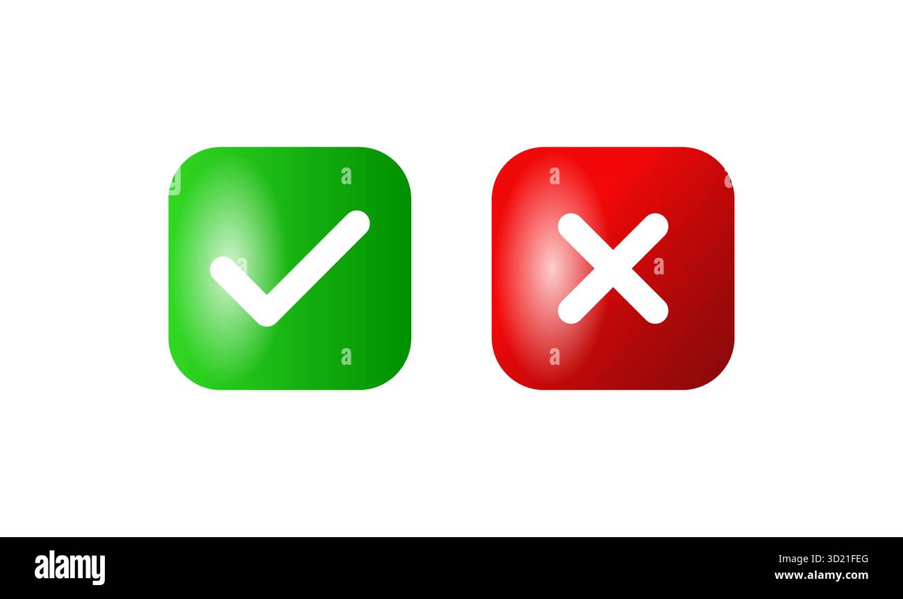 Green tick and red cross glossy button vector isolated on white perfect ...