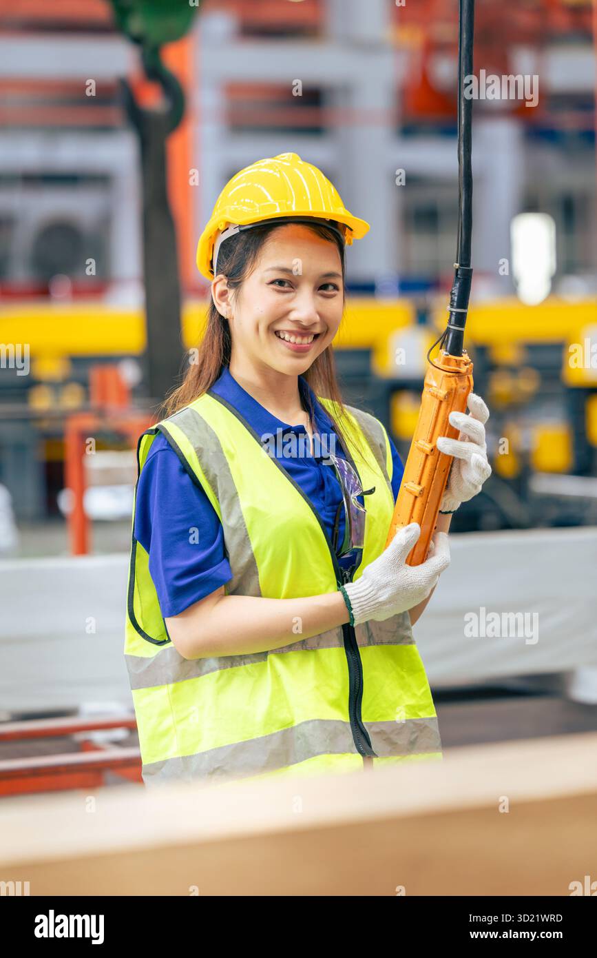 Worker Operator Portrait, Young Asian woman engineer worker happy smiling professional ...