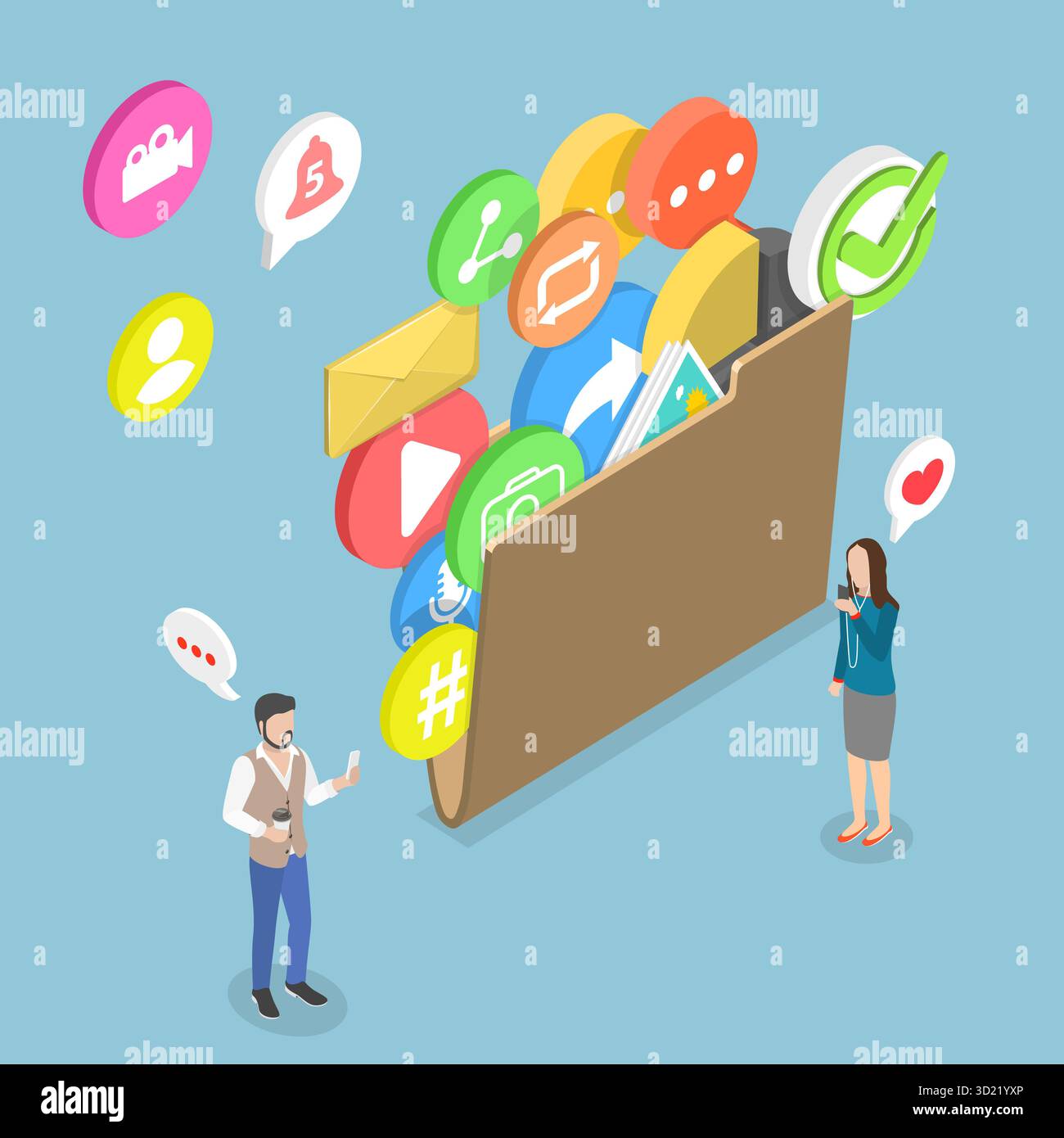 3D Isometric Flat Illustration of File Folder, Digital Data Storage ...