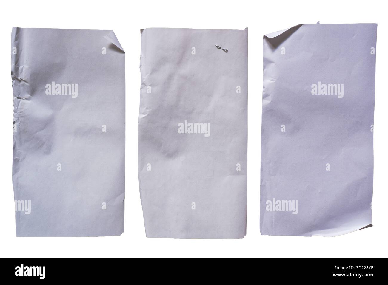 Old receipt papers template texture background isolated on white background with clipping path Stock Photo