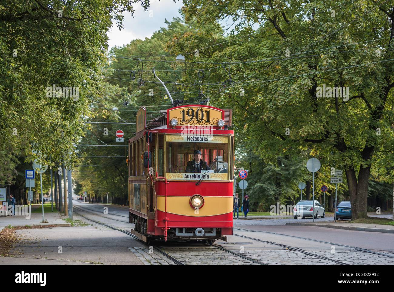 First Tram In Riga Historic retro tram in Riga Stock Photo - Alamy