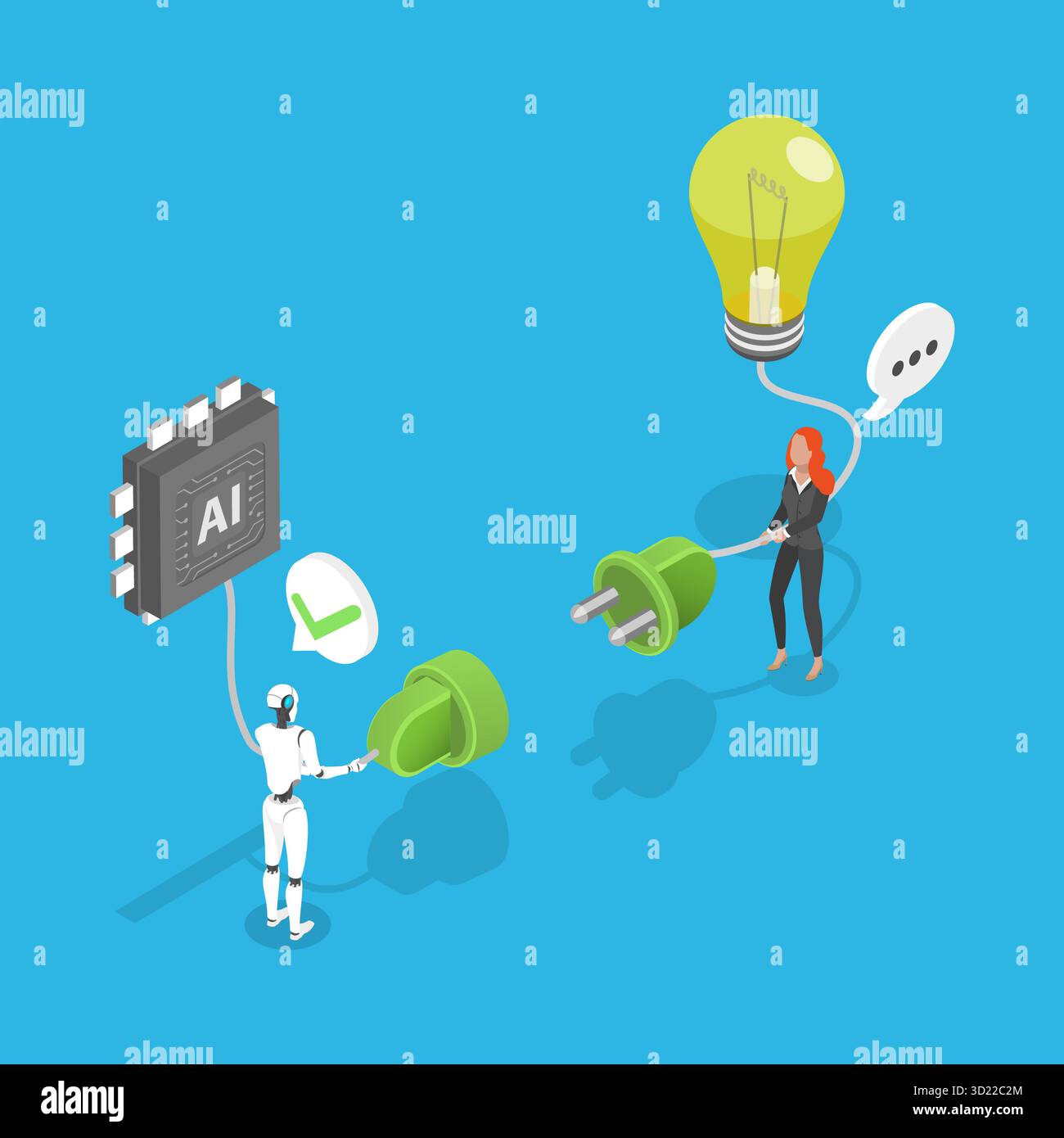 3D Isometric Flat Illustration of Artificial Intelligence, Machine Learning, Neural Networks Stock Photo
