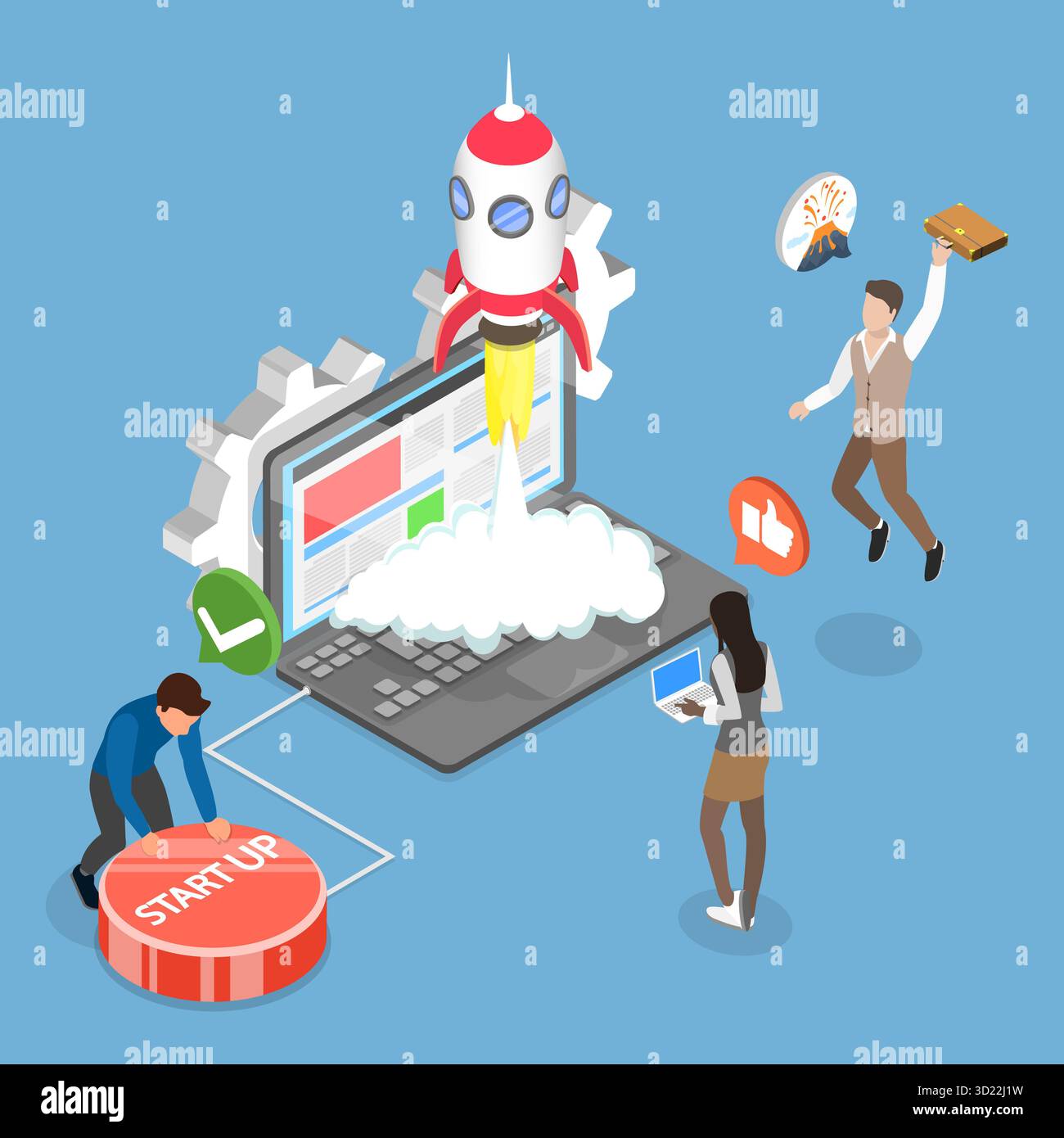3D Isometric Flat  Illustration of StartUp, Project Launch Stock Photo