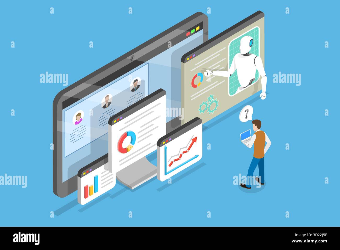 3D Isometric Flat  Illustration of AI-Driven Shopping, User Activity Analysis Stock Photo
