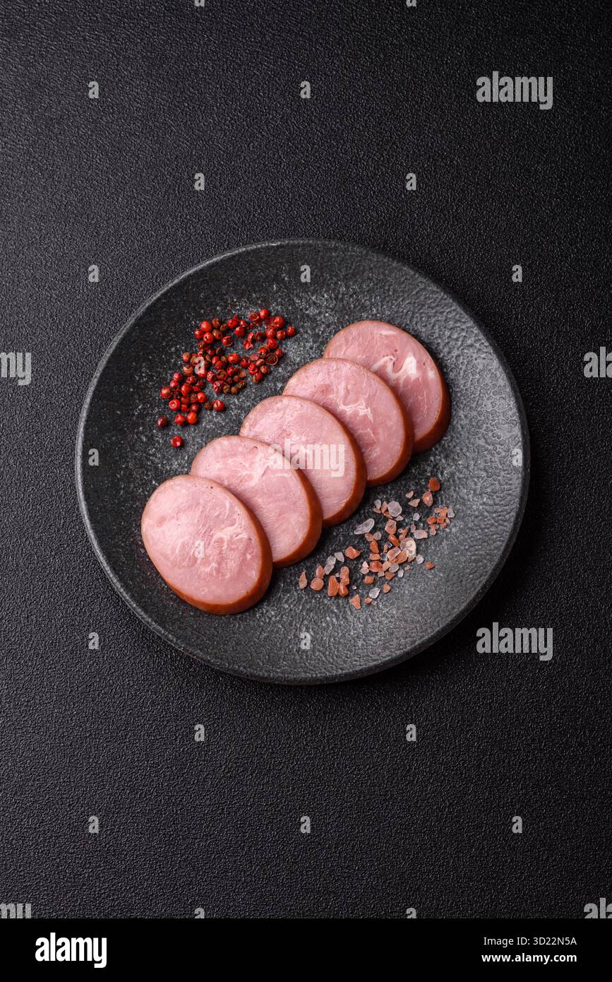 Sliced ham, meat, pork or turkey sausage for sandwiches. Ham slices, food Stock Photo