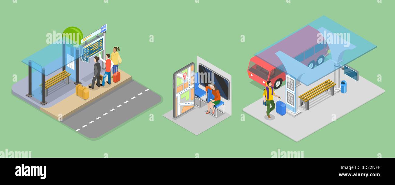 3D Isometric Flat  Illustration of Smart City Transport, Sustainable Transportation Stock Photo