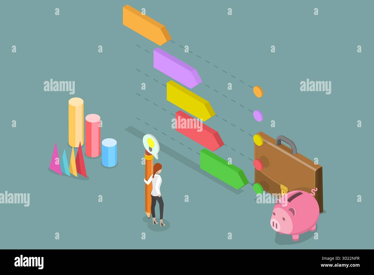 3D Isometric Flat  Illustration of Workflow Concept, Timeline with Work Task Flow Stock Photo