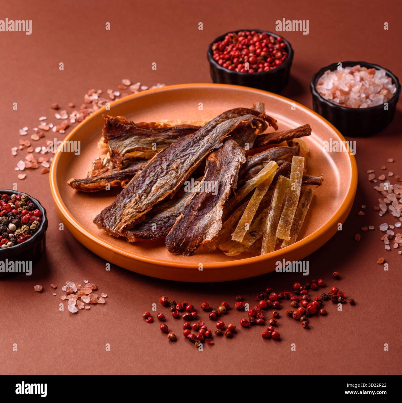 Dried salted fish as snacks or jerky, seafood as slices. Dried seafood ...