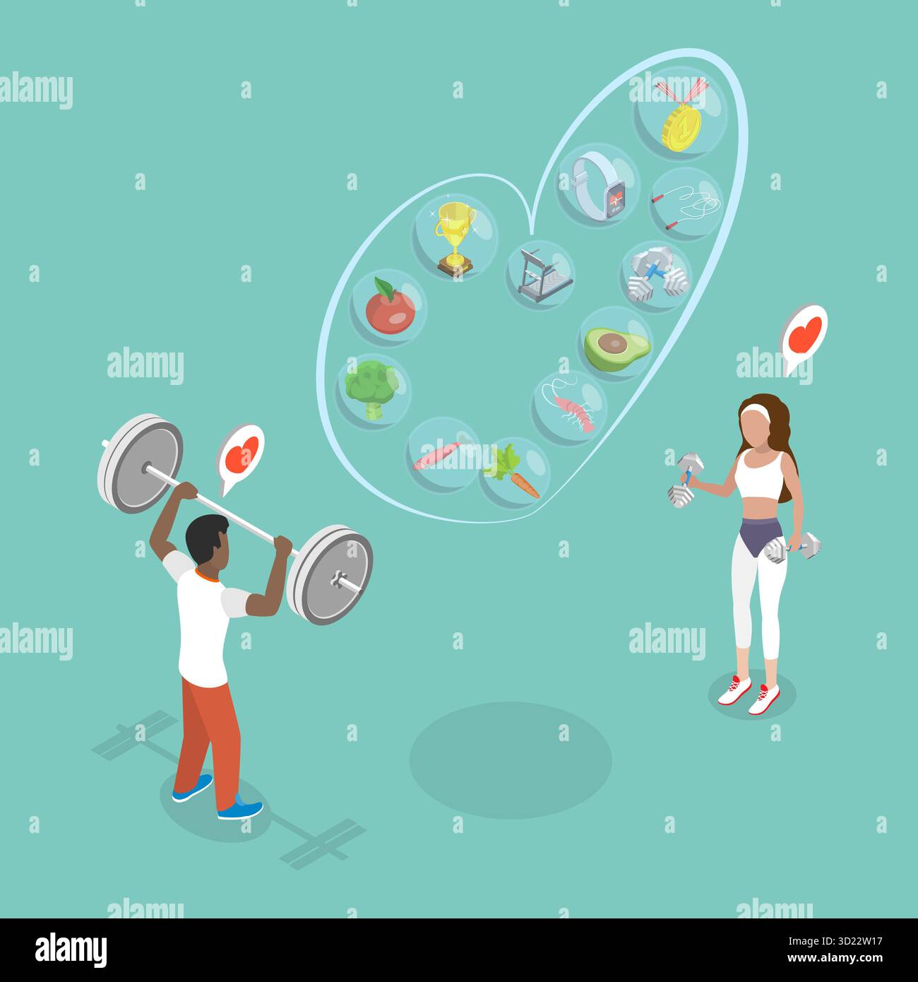 3D Isometric Flat Illustration of Healthy Lifestyle, Balanced Diet And ...