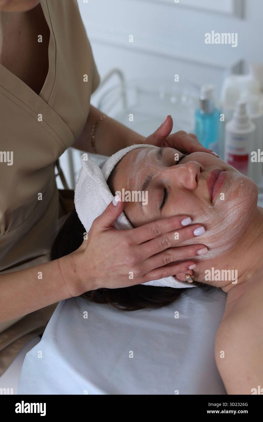 Cosmetology, facial massage procedure Stock Photo
