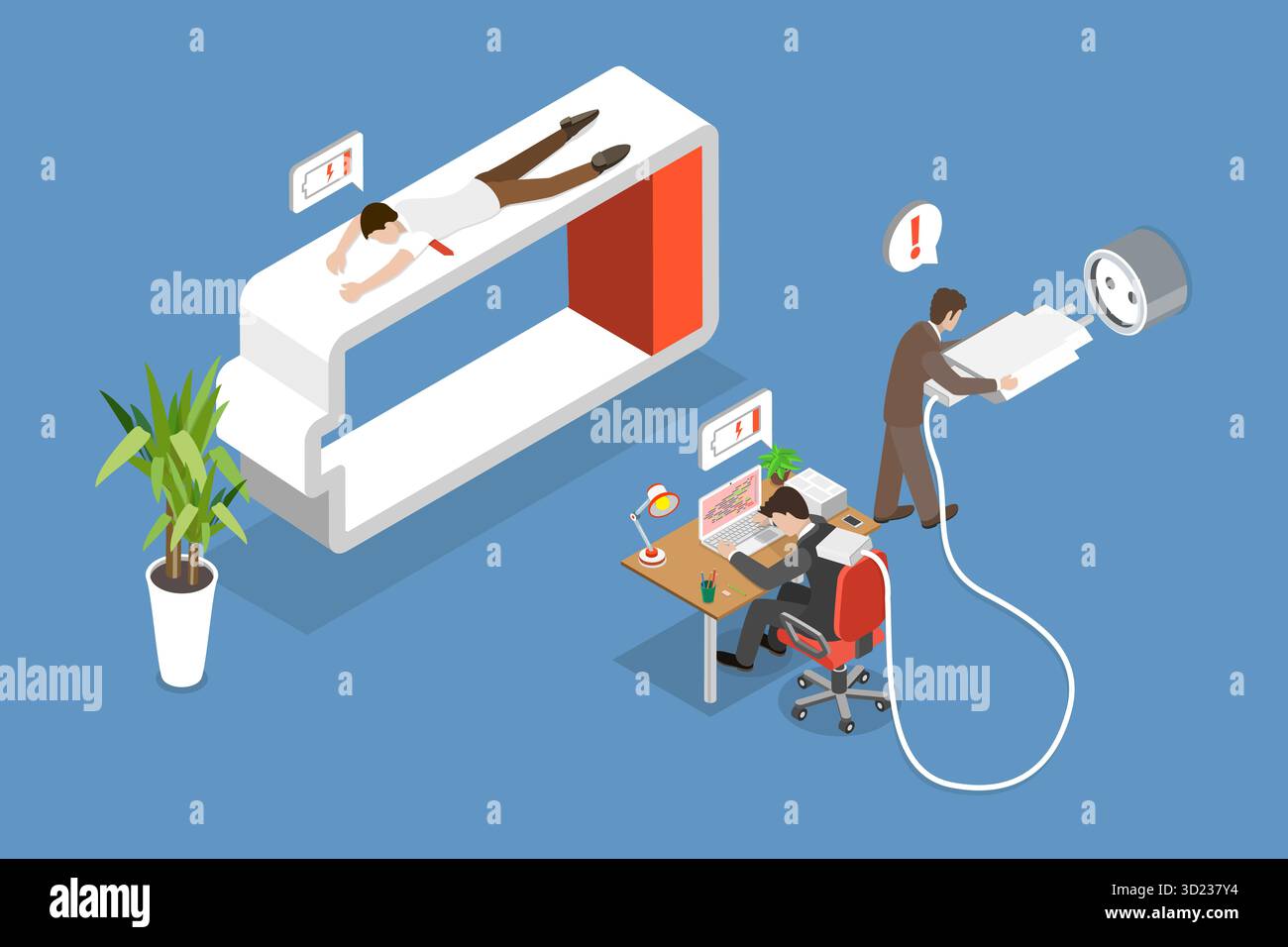 3D Isometric Flat  Illustration of Working Burnout, Deadlines, Stress, Depression Stock Photo